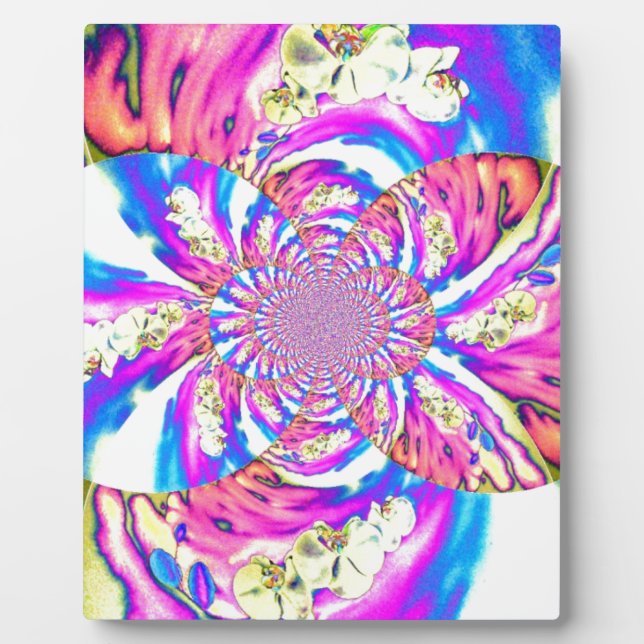 Abstrakte Retro-Rosa Mandala Rosa Orchideen Fotoplatte (Vorderseite)