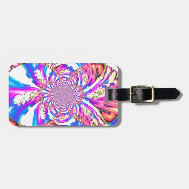 Abstrakte Retro-Rosa Mandala Rosa Orchideen Gepäckanhänger (Vorderseite horizontal)