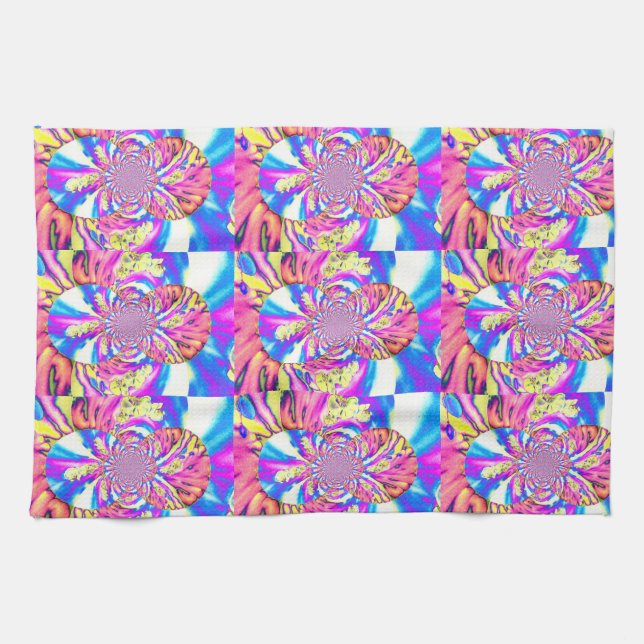 Abstrakte Retro-Rosa Mandala Rosa Orchideen Geschirrtuch (Horizontal)