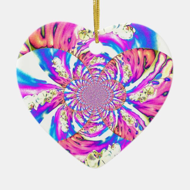 Abstrakte Retro-Rosa Mandala Rosa Orchideen Keramik Ornament (Vorne)