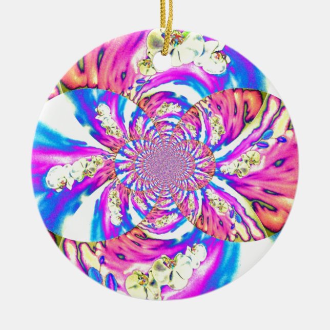 Abstrakte Retro-Rosa Mandala Rosa Orchideen Keramikornament (Vorne)