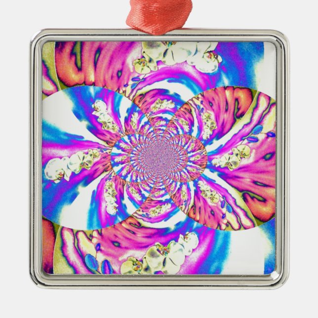 Abstrakte Retro-Rosa Mandala Rosa Orchideen Ornament Aus Metall (Vorne)