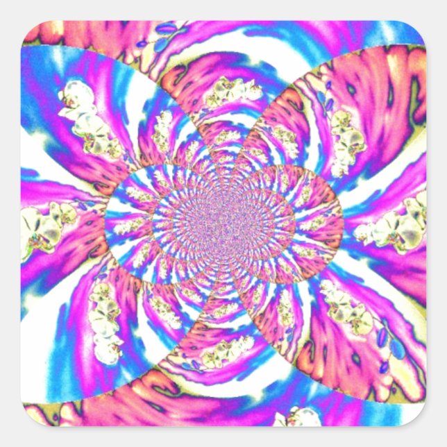 Abstrakte Retro-Rosa Mandala Rosa Orchideen Quadratischer Aufkleber (Vorderseite)