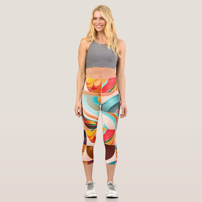 Abstrakte Retro-Sammlung Moderner Platz Capri Leggings (Vorderseite)