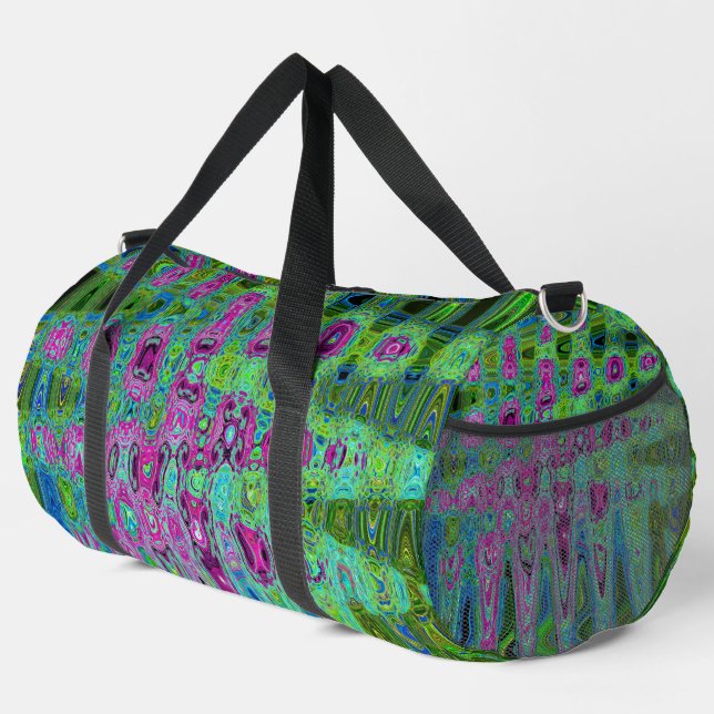Abstrakte Retro-Waves in Pink und Blau Duffle Bag (Rechte Ecke)