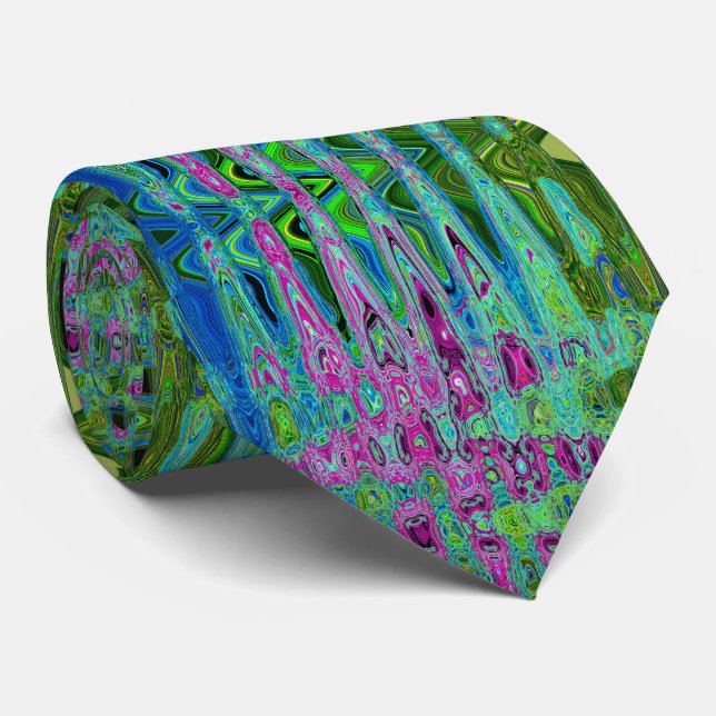 Abstrakte Retro-Waves in Pink und Blau Krawatte (Gerollt)