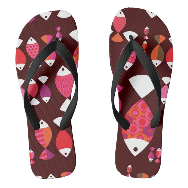Abstrakte Retrofische unter Wasser Flip Flops (Fußbett)