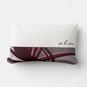 Abstrakte Ribbons aus Grau und Burgund Monogramm Lendenkissen