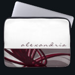 Abstrakte Ribbons aus Grau und Wein | weiß | INDIV Laptopschutzhülle<br><div class="desc">Moderne Laptop-Hülle mit künstlerisch abstraktem Design. Im oberen Teil befindet sich ein schlichter, weißer Hintergrund mit individuelle Name, der in einem stilvollen Kleinbuchstabenskript dargestellt ist. Der untere Teil besteht aus grauen, bordeauxfarbenen, weißen und weinfarbenen Bändern, die geschichtet und verstreut sind, um den grauen Hintergrund in Perspektive und Tiefe zu geben....</div>