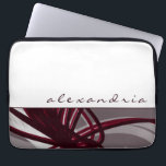 Abstrakte Ribbons aus Grau und Wein | weiß | INDIV Laptopschutzhülle<br><div class="desc">Moderne Laptop-Hülle mit künstlerisch abstraktem Design. Im oberen Teil befindet sich ein schlichter, weißer Hintergrund mit individuelle Name, der in einem stilvollen Kleinbuchstabenskript dargestellt ist. Der untere Teil besteht aus grauen, bordeauxfarbenen, weißen und weinfarbenen Bändern, die geschichtet und verstreut sind, um den grauen Hintergrund in Perspektive und Tiefe zu geben....</div>