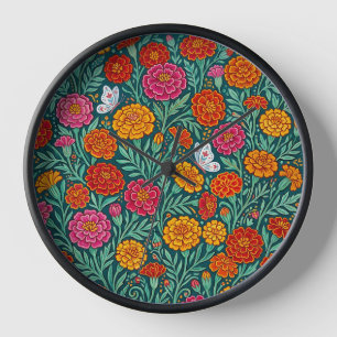 Abstrakte Ringelblumen-Garten-Schmetterlinge-Kunst Uhr