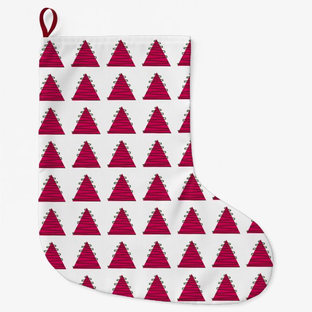 Abstrakte, rosa Bäume in Weiß Großer Weihnachtsstrumpf (Vorderseite)
