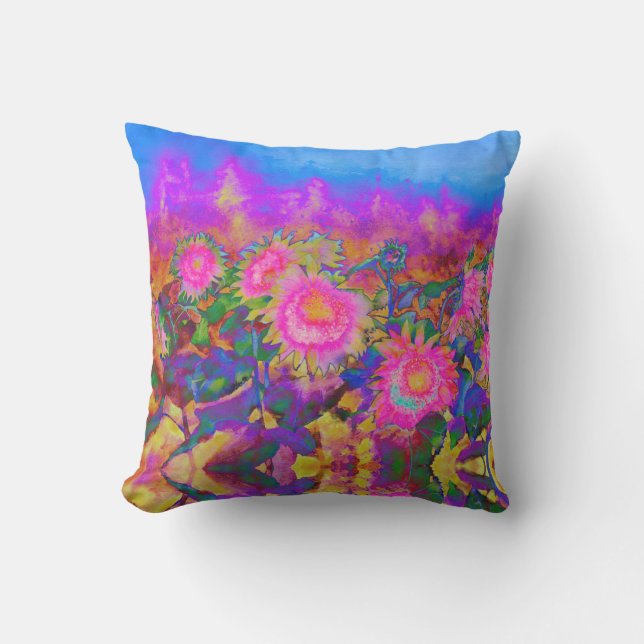 Abstrakte, rosa, blühende, rosafarbene Sonnenblume Kissen (Vorderseite)
