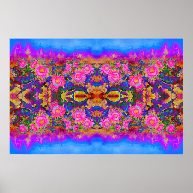 Abstrakte, rosa, blühende, rosafarbene Sonnenblume Poster (Vorne)