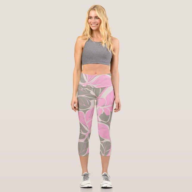 Abstrakte rosa Blüte Capri Leggings (Vorderseite)