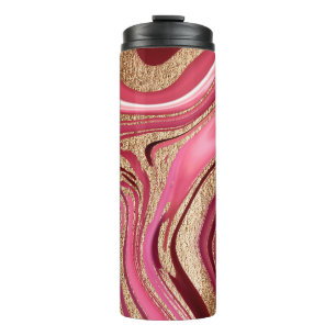 Abstrakte rosa Flüssigkeitsmarmor mit glitzerndem  Thermosbecher