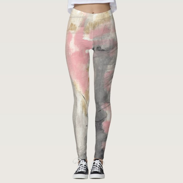 Abstrakte rosa goldfarbene Malerei Leggings (Vorderseite)