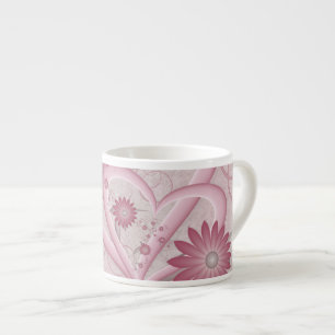 Abstrakte rosa Herzen & Blumen Liebes-Fraktal-Kuns Espressotasse
