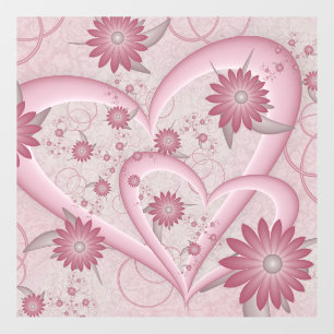 Abstrakte rosa Herzen & Blumen Liebes-Fraktal-Kuns Fensteraufkleber