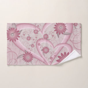 Abstrakte rosa Herzen & Blumen Liebes-Fraktal-Kuns Handtuch