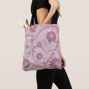 Abstrakte rosa Herzen & Blumen Liebes-Fraktal-Kuns Tasche