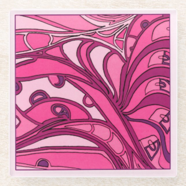 Abstrakte rosa Lackierung Glasuntersetzer (Vorderseite)