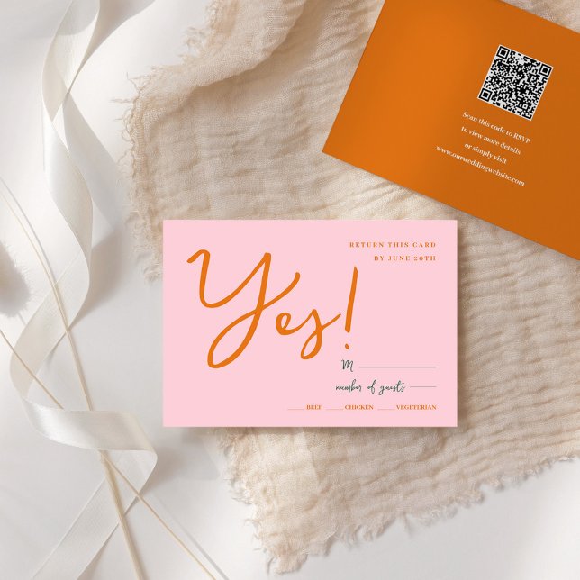 Abstrakte Rosa-Orange-Unterhaltungsfarben Hochzeit RSVP Karte (Abstract pink orange fun colors wedding rsvp card)