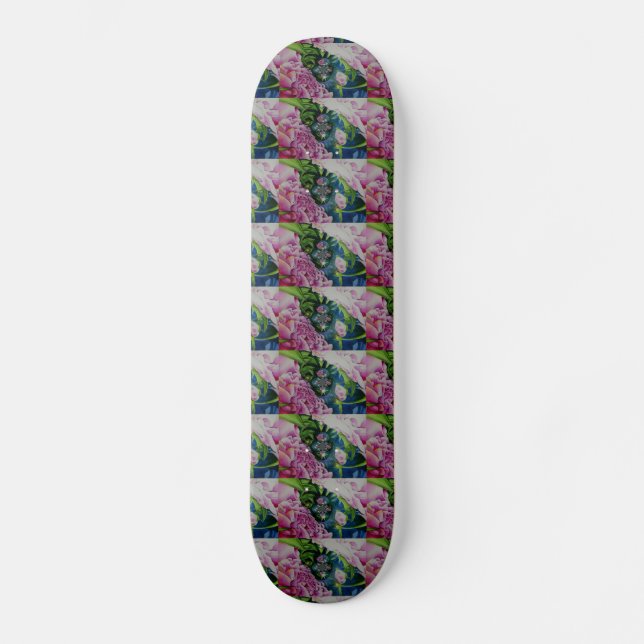 Abstrakte Rosa Péonejine Skateboard (Vorderseite)
