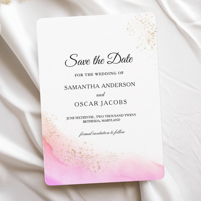Abstrakte Rosa Pinselstriche und Gold Save The Date (Von Creator hochgeladen)