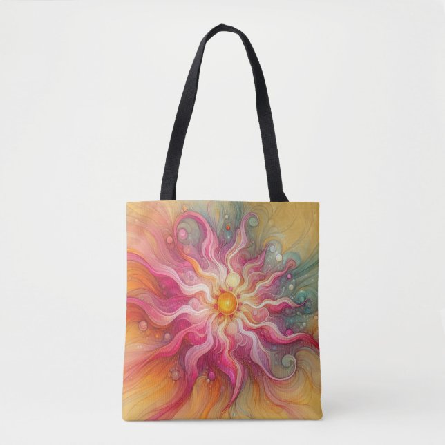 Abstrakte rosa Sonnenstrahlen Landschaft Tasche (Vorderseite)