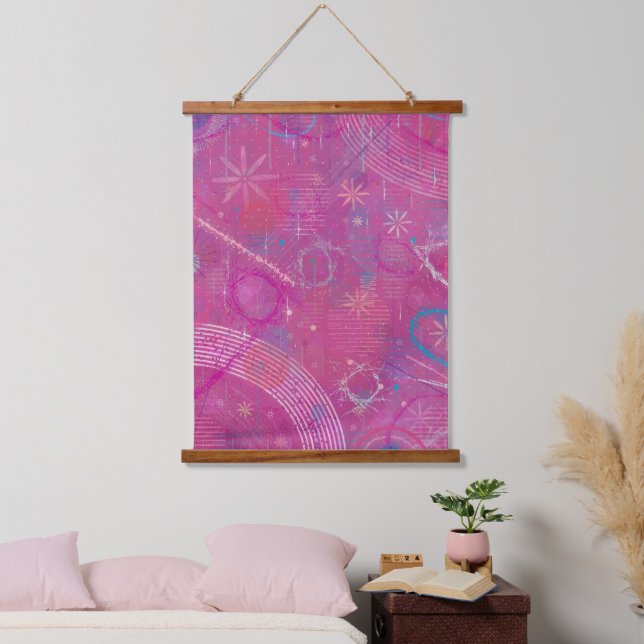 Abstrakte rosa Träume Wandteppich Mit Holzrahmen (Schlafzimmer)
