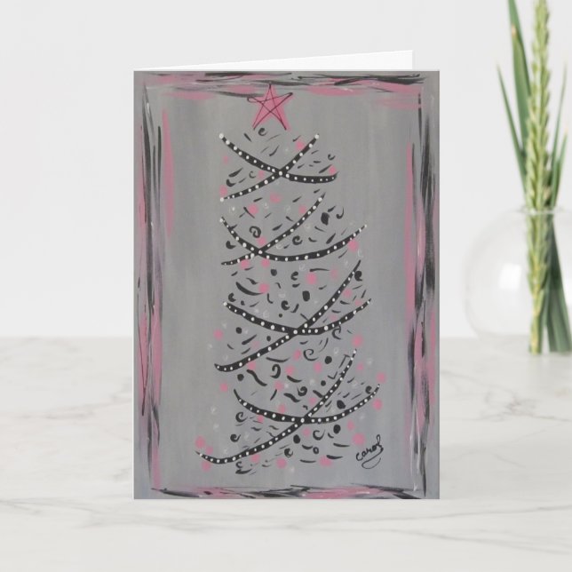 Abstrakte rosa und graue Weihnachtsbaumkarte Feiertagskarte (Vorderseite)