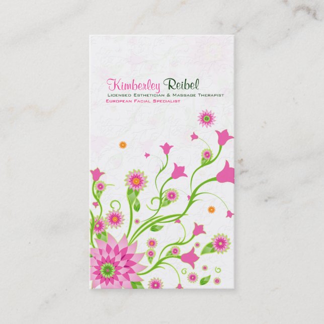 Abstrakte, rosa und grüne Blumenmotive Visitenkarte (Vorderseite)