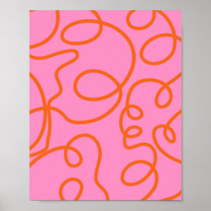 Abstrakte rosa und orange Linien Pinselstriche Poster