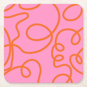 Abstrakte rosa und orange Linien Pinselstriche Rechteckiger Pappuntersetzer