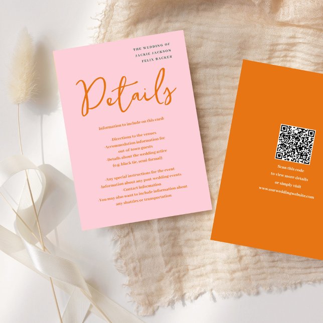 Abstrakte Rosa- und Orangefarbene Unterhaltungsfar Begleitkarte (Abstract Pink & Orange fun colors Wedding Enclosure Card)