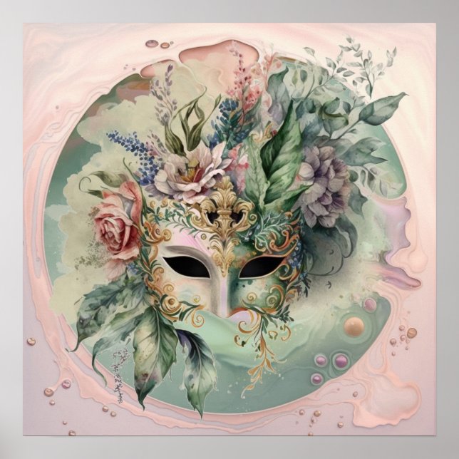 Abstrakte rosa Venezianische Karnevalsmaske Poster (Vorne)