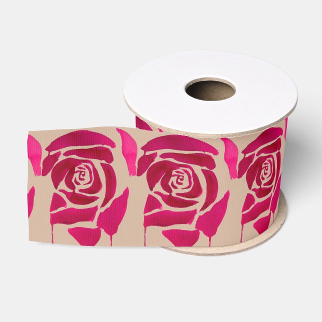 Abstrakte Rose Aquarellfarben Originale Kunst Ripsband (Spule)