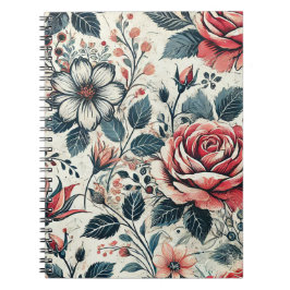 Abstrakte Rose Blume blühend Design. Muster mit Notizblock