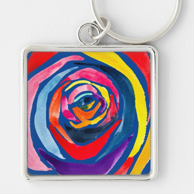 Abstrakte Rose Blume Pop Kunst Schlüsselanhänger (Vorne)
