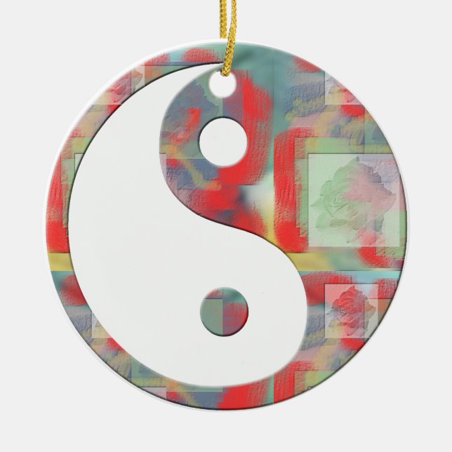 Abstrakte Rose BlumenYin Yang Keramikornament (Vorne)
