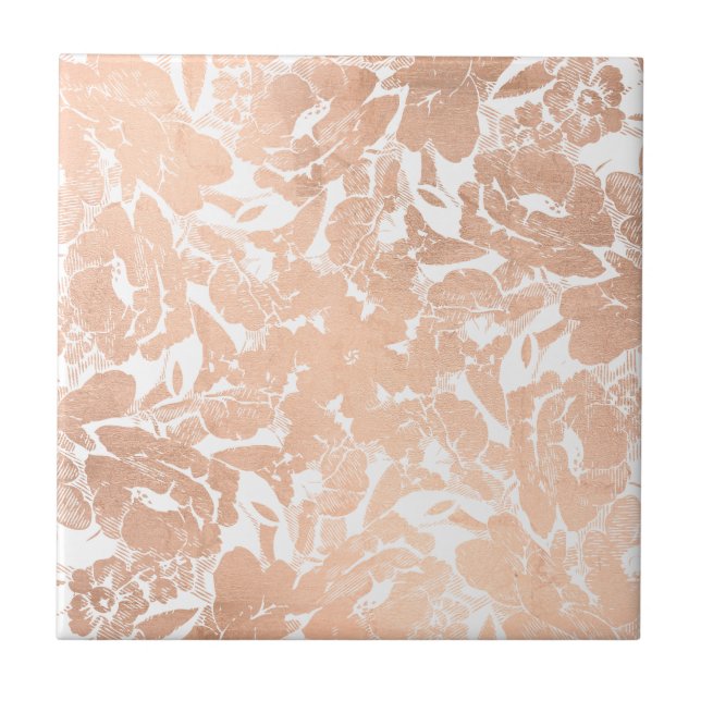Abstrakte Rose Gold Floral Muster Fliese (Vorderseite)