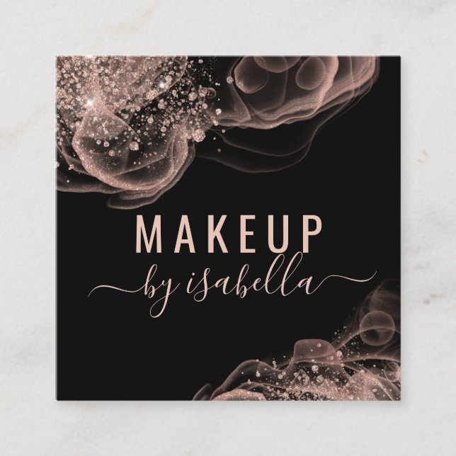 Abstrakte Rose Gold Glitzer Black Makeup Artist Quadratische Visitenkarte (Vorderseite)