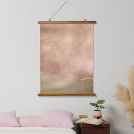 Abstrakte Rose Gold Iridescent Brushed Metal Effec Wandteppich Mit Holzrahmen