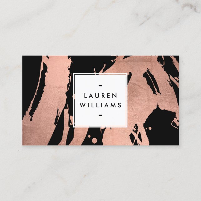 Abstrakte Rose Gold Pinselstriche auf Schwarz Visitenkarte (Vorderseite)