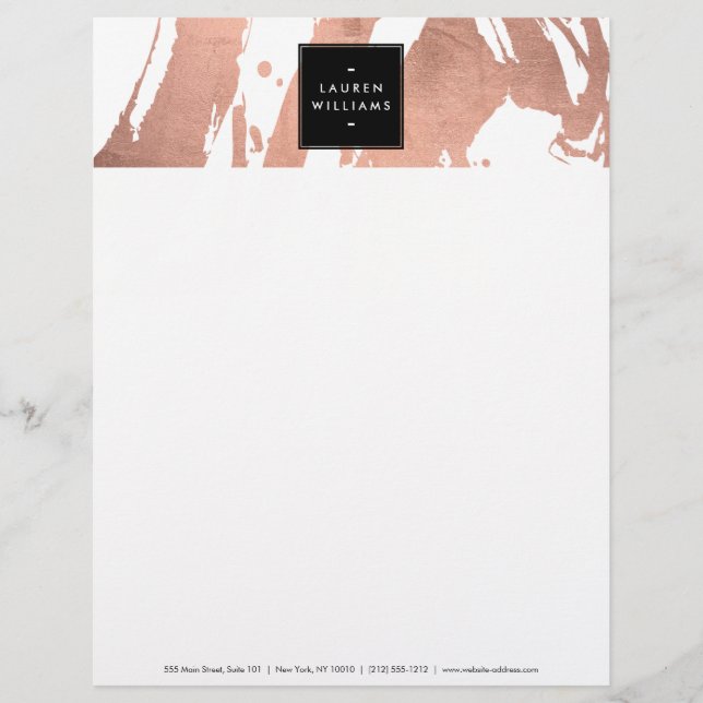 Abstrakte Rose Gold Pinselstriche auf Weiß Briefkopf (Vorderseite)