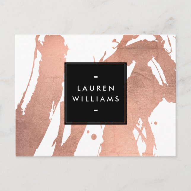 Abstrakte Rose Gold Pinselstriche auf Weiß Postkarte (Vorderseite)