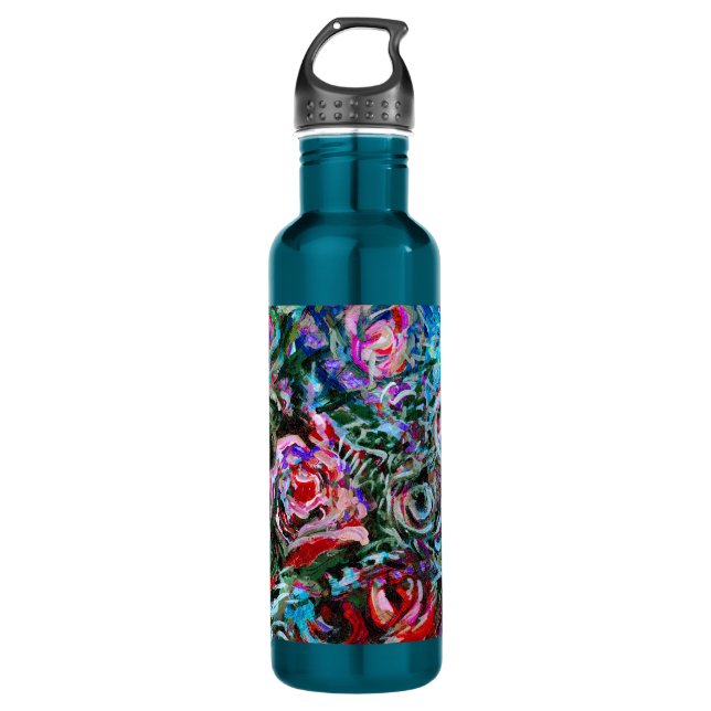 Abstrakte Rose in Rot und Türkis Trinkflasche (Vorderseite)