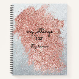 Abstrakte Rose Rosa Splash Silver Glitzer Monogram Notizbuch