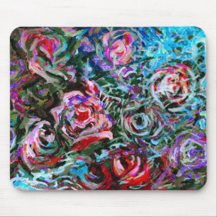 Abstrakte Rosen im Rot und im Türkis - mousepad